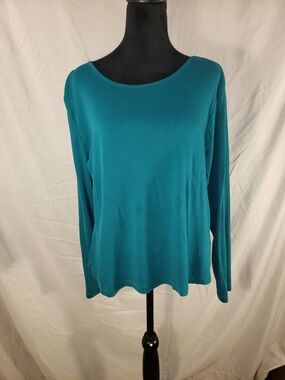 Kim Rogers Teal Long-Sleeve Scoop Neck Top - XL